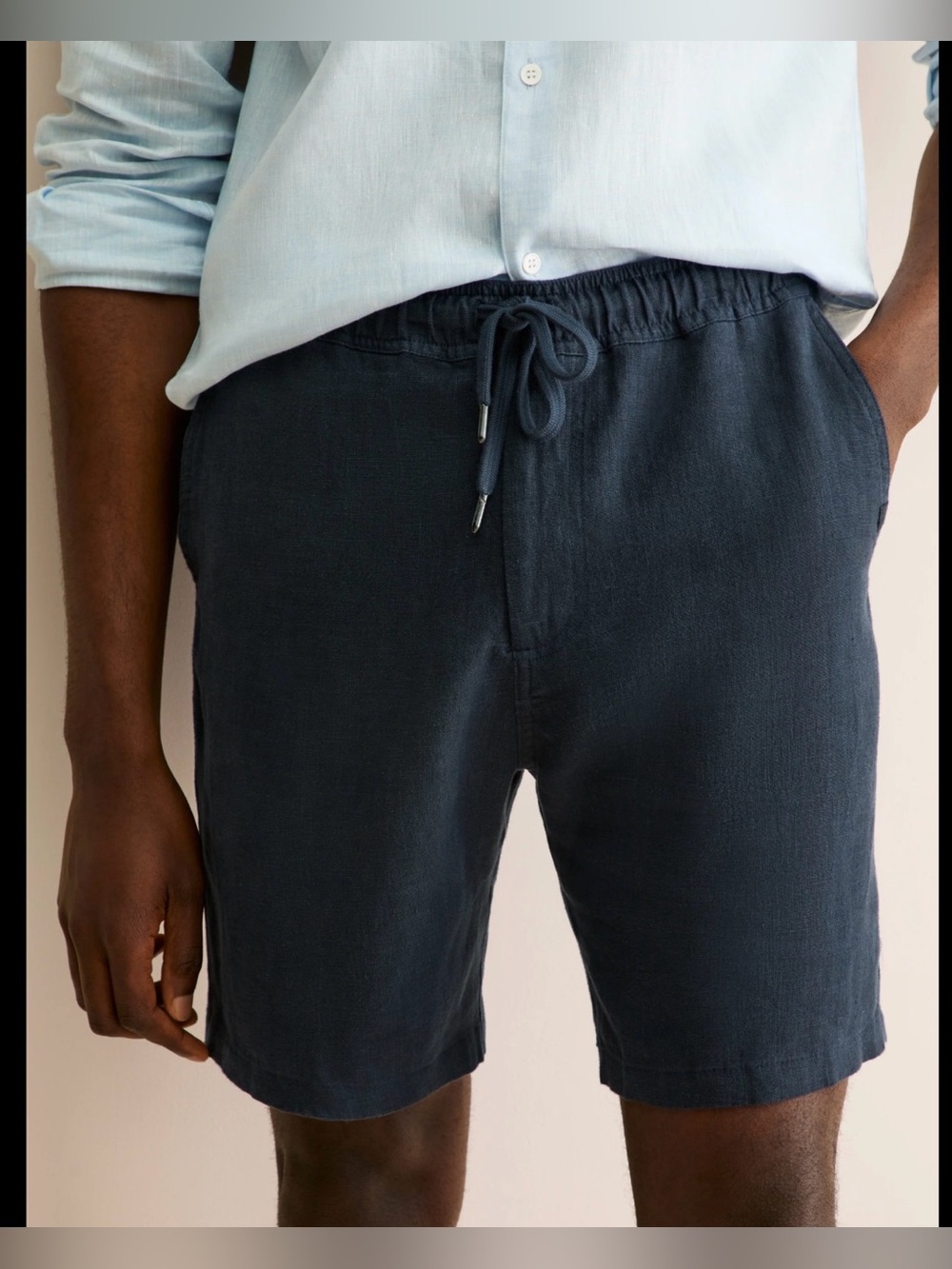 Cotton & Silk Linen Blend Navy Shorts‎ 10” , Large